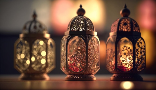 Photo eid mubarak ramadan kareem islamic muslim holiday background with arabic lantern with burning candle