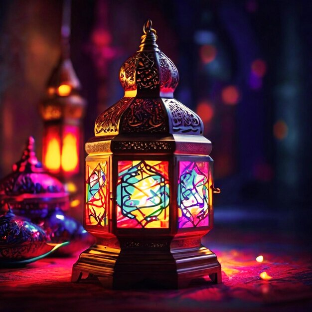 Eid Mubarak Ramadan Kareem with eid lantern or lamp
