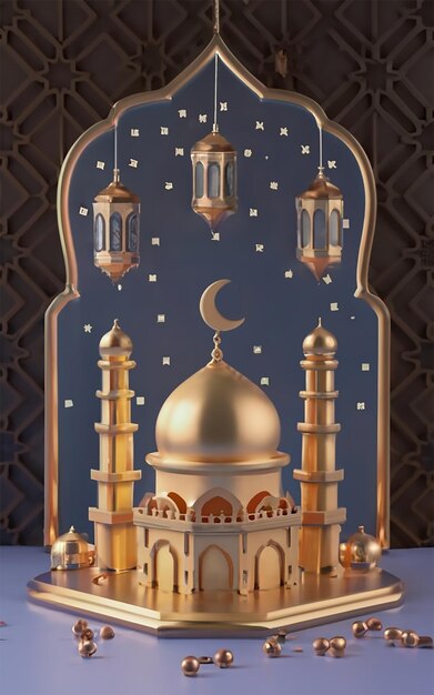 Eid Mubarak Ramadan Mubarak 3d wish card template