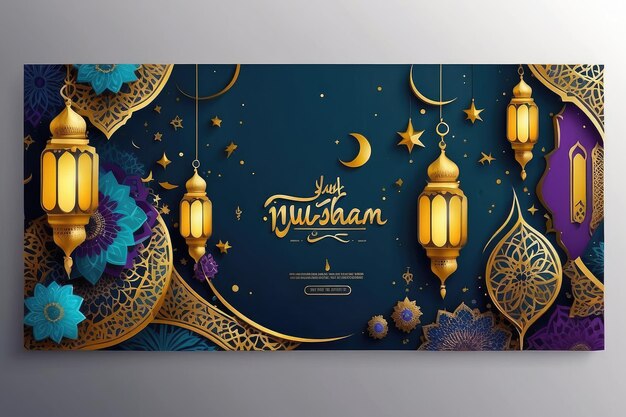 Eid mubarak ramadan seizoen festival banner ontwerp sjabloon