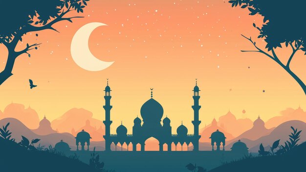 Eid mubarak and Ramadhan Kareem Minimalist background Template with Islamic Design Elements