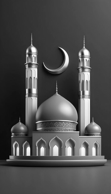 Eid Mubarak Realistic Gray Mosque with Metallic Touch