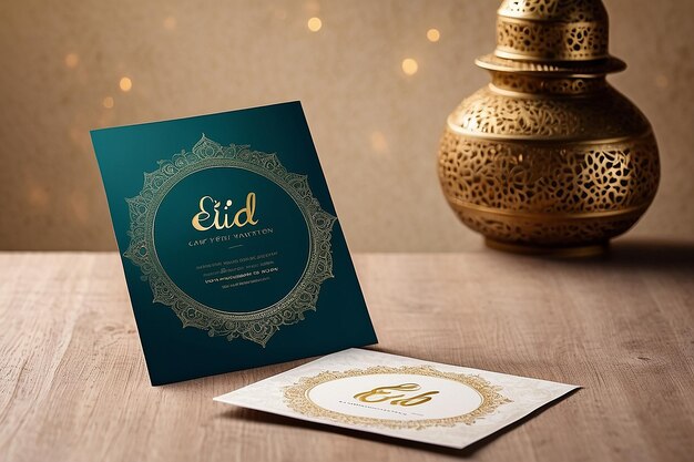 Photo eid mubarak text design eid festival ocation invitation card