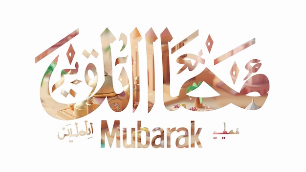 Eid Mubarak typografie 42 eenvoudige lowpoly schattige 3D van Eid al Adha Mubarak achtergrond