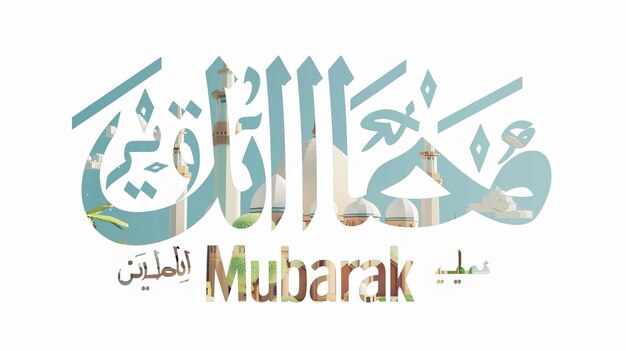 Eid Mubarak typografie 42 eenvoudige lowpoly schattige 3D van Eid al Adha Mubarak achtergrond