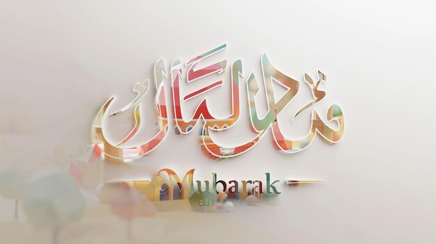 Eid Mubarak typografie 6 eenvoudige lowpoly schattige 3D van Eid al Adha Mubarak achtergrond