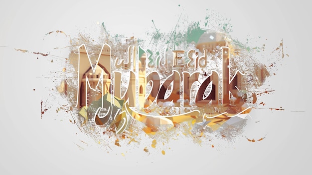 Photo eid mubarak typography 43 simple lowpoly cute 3d of eid al adha mubarak background