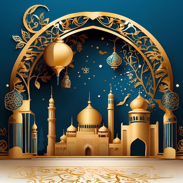 Eid Mubarak viering Illustratie Gouden ingewikkeldheden amp feestelijke vreugde