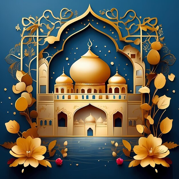 Eid Mubarak viering Illustratie Gouden ingewikkeldheden amp feestelijke vreugde