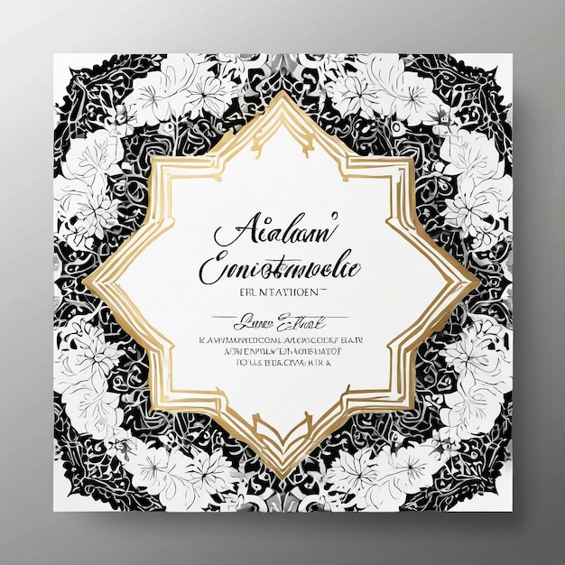 Photo eid mubarak wedding invitation card with floral pattern