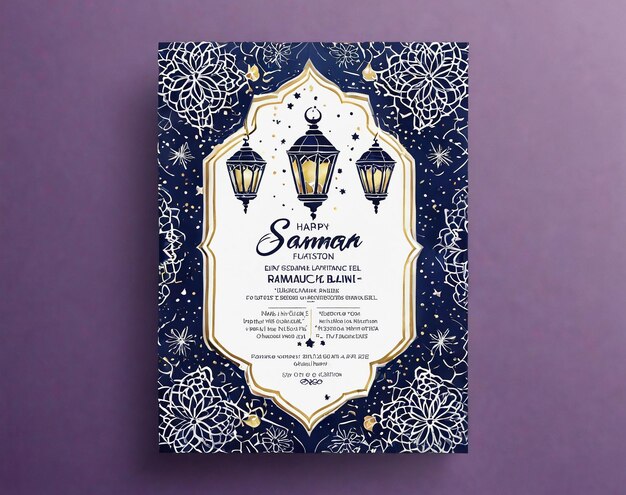 Photo eid mubarak a wedding invitation card with a lantern and stars