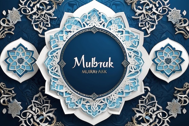Фото Ид мубарак белый и синий роскошный исламский фон с декоративным орнаментом