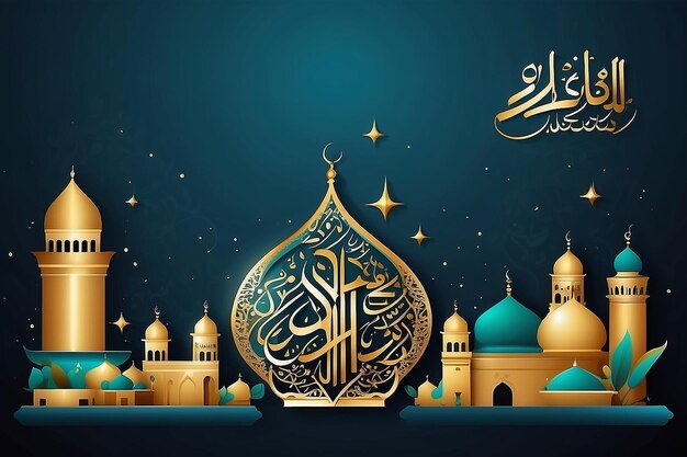 Eid Mubarak with Arabic calligraphy for the celebration of Muslim community festivalEid Mubarak with Arabic calligraphy for the celebration of Muslim community festival