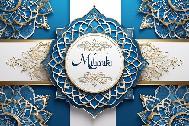 Eid Mubarak Witte en blauwe luxe islamitische achtergrond met decoratief ornament patroon