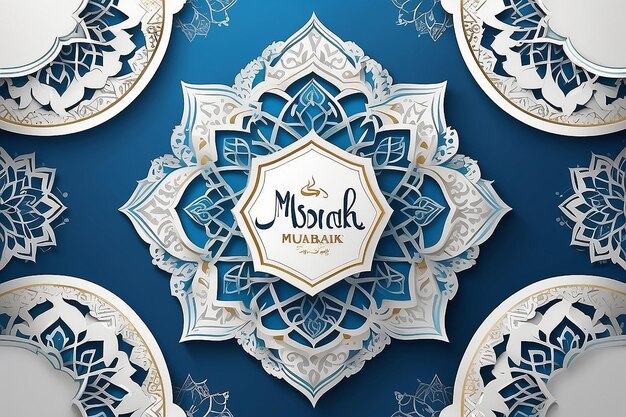 Foto eid mubarak witte en blauwe luxe islamitische achtergrond met decoratief ornament patroon