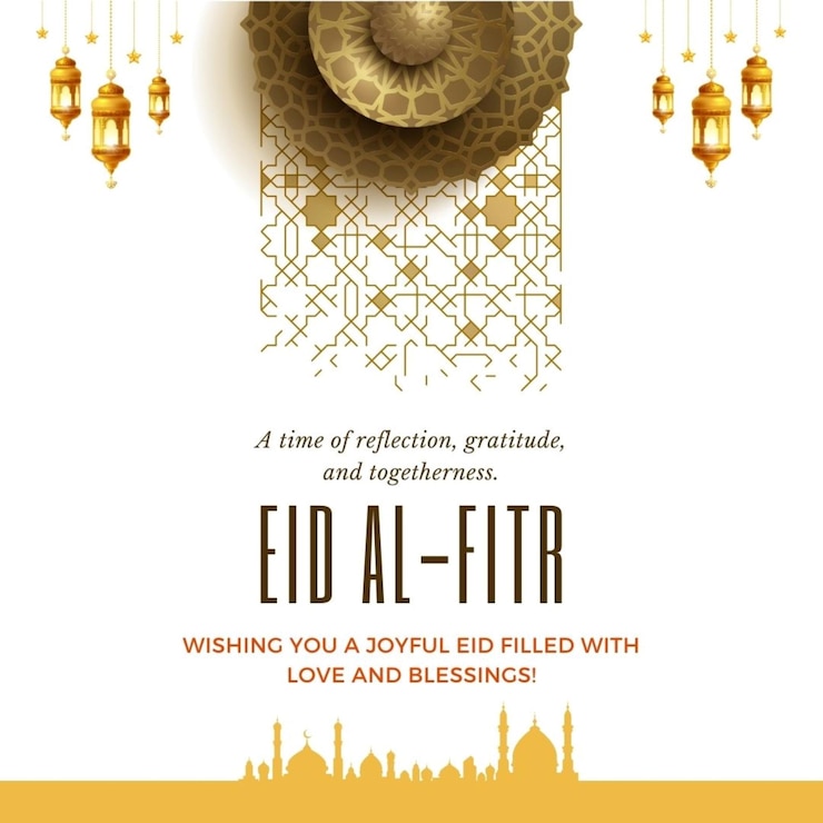 Photo a eid poster for a mosque that says greetings quot on it