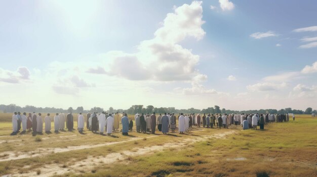 Eid prayer in an open field