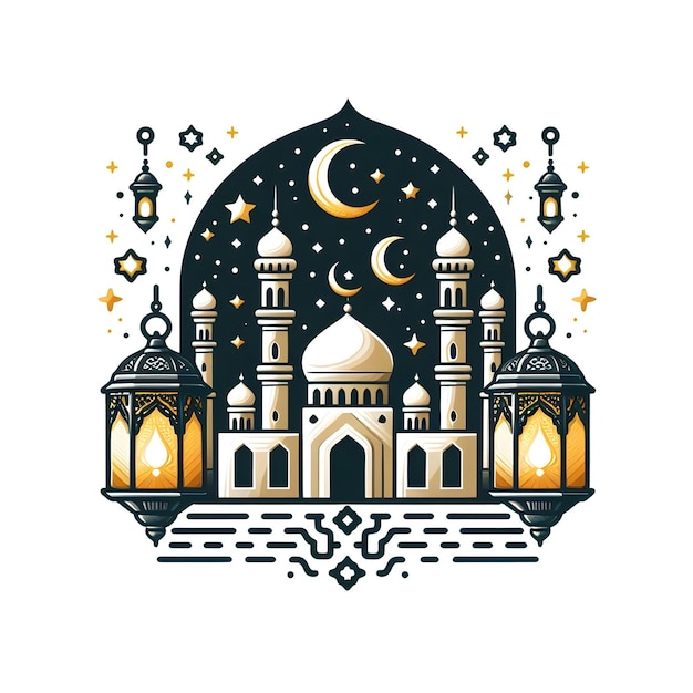 Foto lanterna di eid e ramadan o stelle lunari disegno della moschea isolato su sfondo bianco