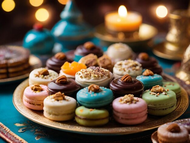 Foto esposizione di dolci e dolcetti per l'eid