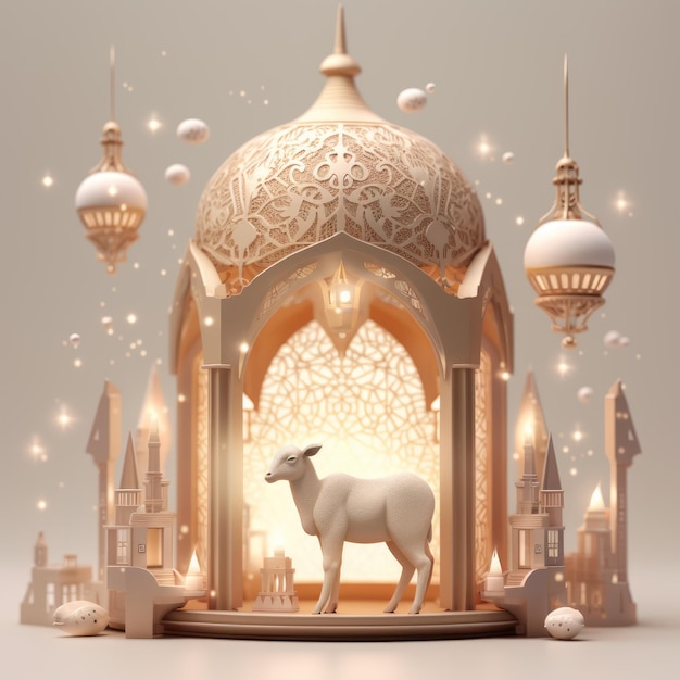 Eid ul Adha 3d celebration background with goat