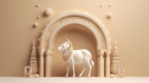 Eid ul Adha 3d celebration background with goat