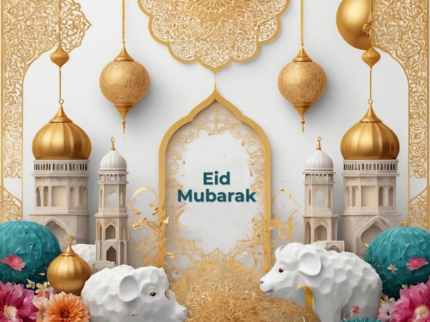 Foto celebrazione dell'eid ul adha con sfondo decorativo islamico