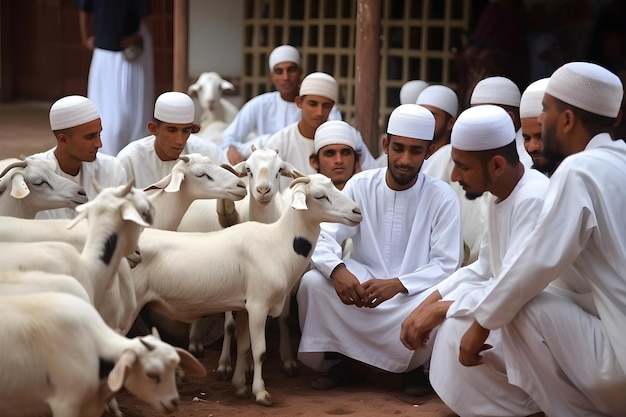 Eid ul Adha Mubarak group of goats are gathered