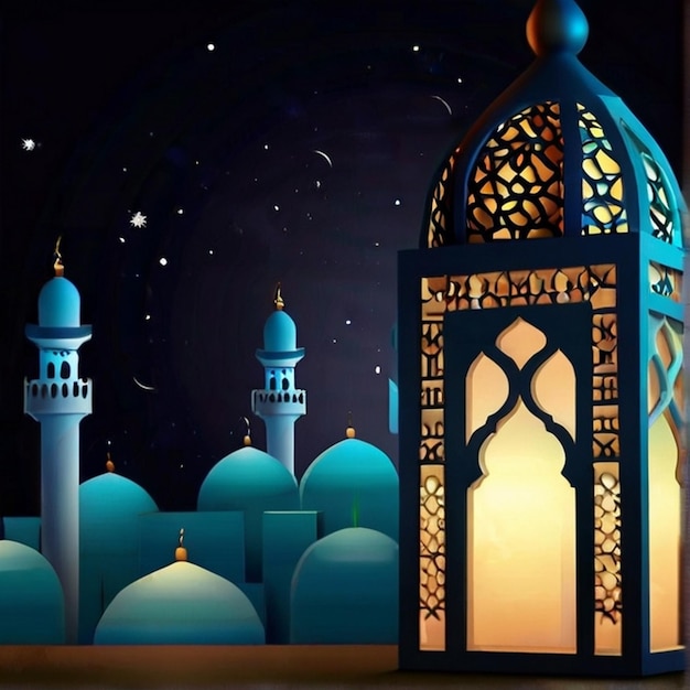 Eid ul fitr 3D lantern and mosque window Islamic greeting cards Eid Mubarak Background