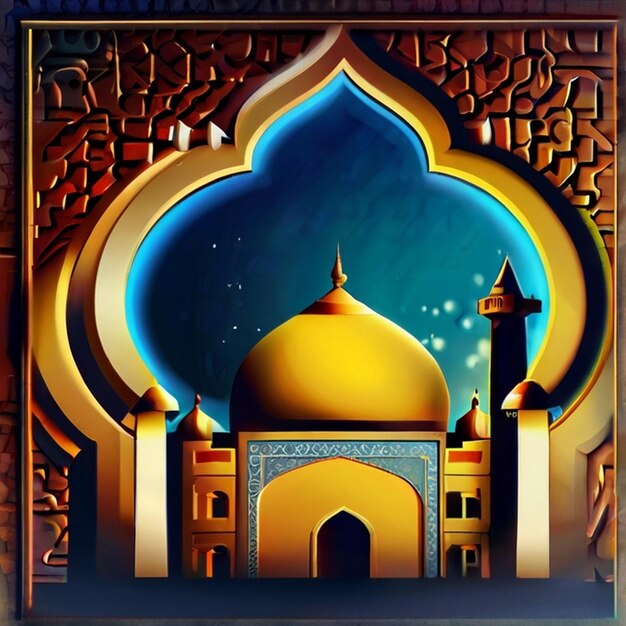 Eid ul fitr 3D lantern and mosque window Islamic greeting cards Eid Mubarak Background