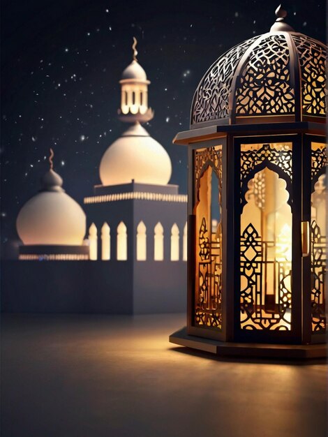 Eid ul fitr 3D lantern and mosque window Islamic greeting cards Eid Mubarak Background