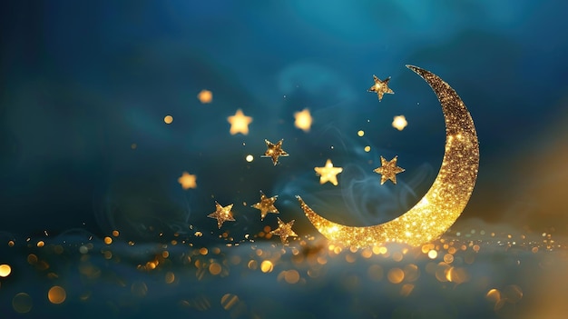 Eid with a crescent moon and stars symbolizing the sighting of the new moon and the anticipation