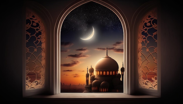 Eidal fitr background of window with mosque