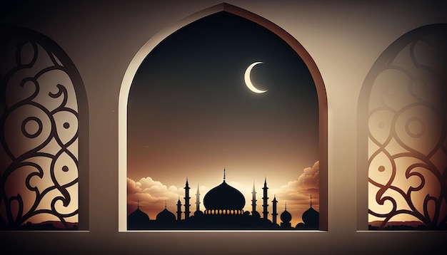 Эйдал фитр на фоне окна с мечетью