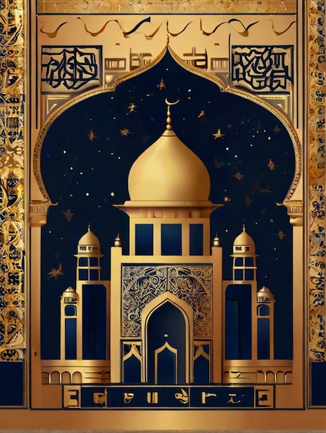 eidalfitrpostertemplatewithlanternmosquewindowbackground