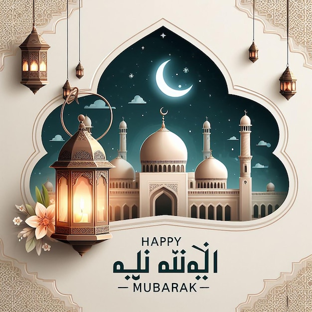 EidulAzha Mubarak Celebration Poster Design with Islamic Elements