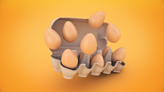 Eieren in doos 3D-rendering