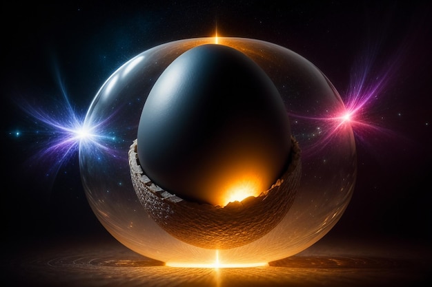 Eieren in een glazen bal op het bureaublad onder natuurlijk licht close-up creatieve behang achtergrond