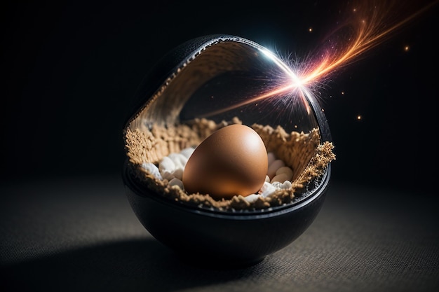 Eieren in een glazen bal op het bureaublad onder natuurlijk licht close-up creatieve behang achtergrond