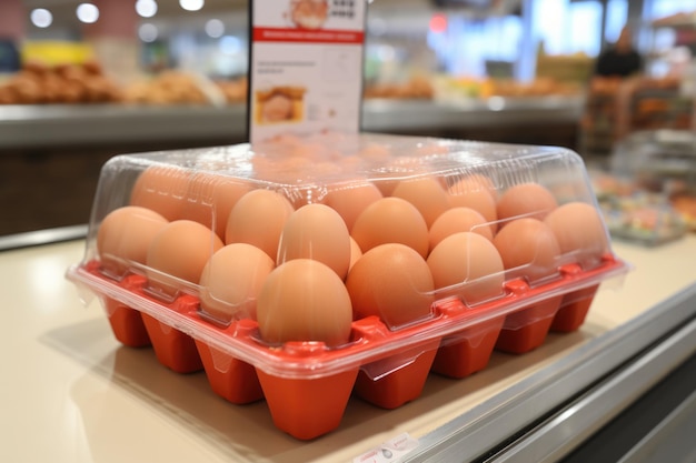 eieren in plastic dozen in de supermarkt ai gegenereerd.