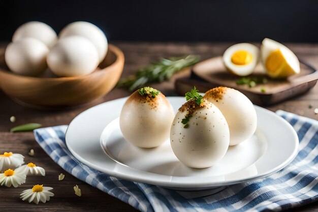 eieren op een bord met een recept van de chef