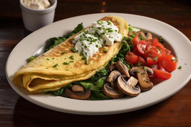 Eierenomelet met spinach, paddenstoelen en vet