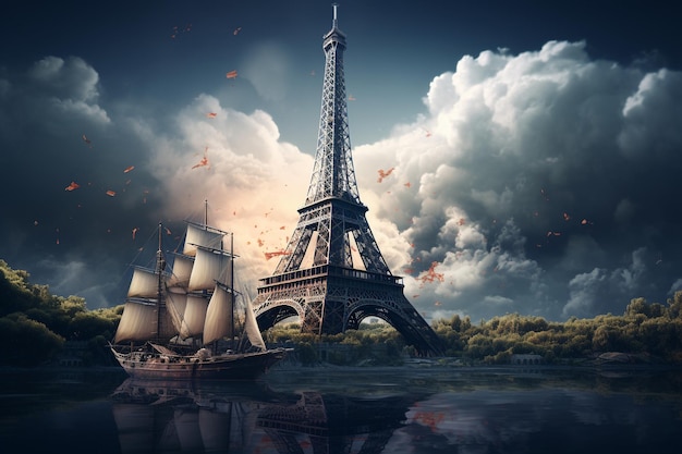 Photo eifel tower in sailor style