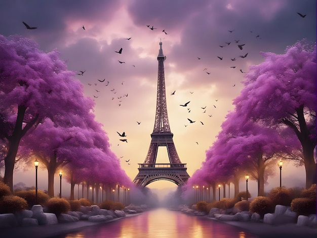 Eiffel illustratie behang romantiek