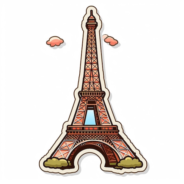 Eiffel tower cute sticker white background