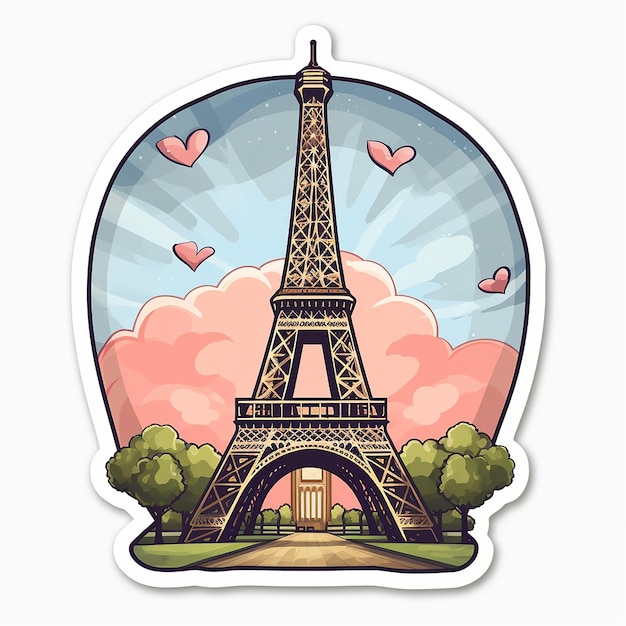 Eiffel tower cute sticker white background