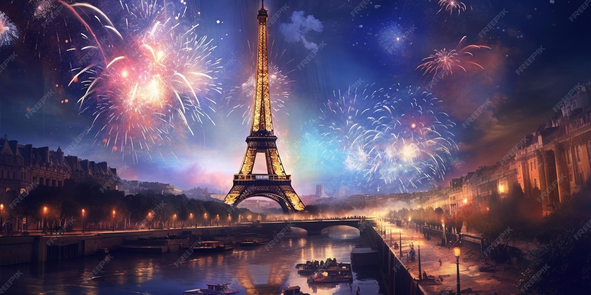 Premium AI Image Eiffel tower and fireworks in Paris with AI generated