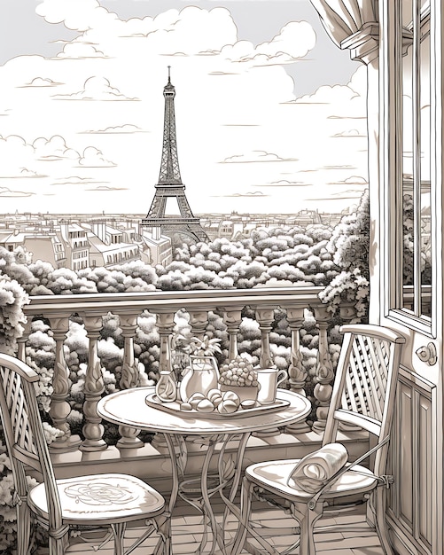 Photo eiffel tower french breakfast coloring