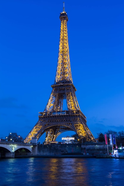 The Eiffel tower at night Paris France