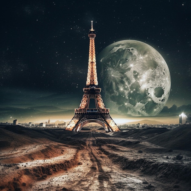 Photo eiffel tower in the night sky