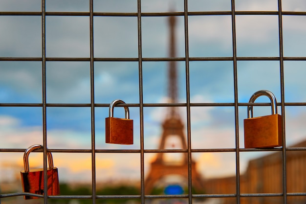 Eiffel Tower and Padlocks in Trocadero Paris